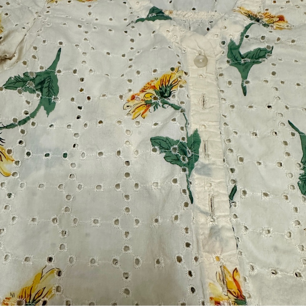 Madewell Cream Eyelet V-Neck Top with Yellow Sunflower Print - Picture 5 of 6